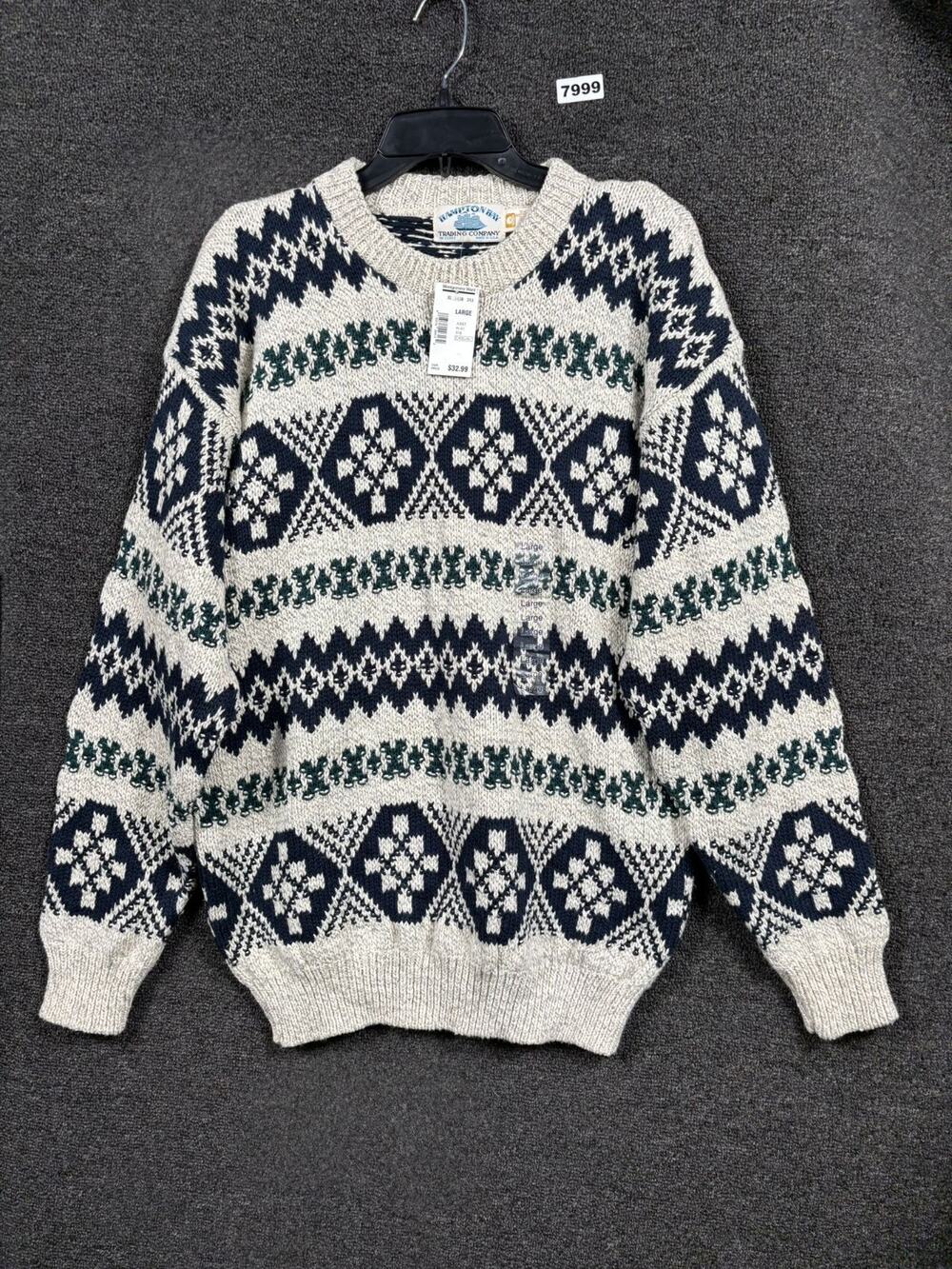 VTG Hampton Bay Trading Company Knit Sweater Mens Sz L Fair Isle Made In USA NEW